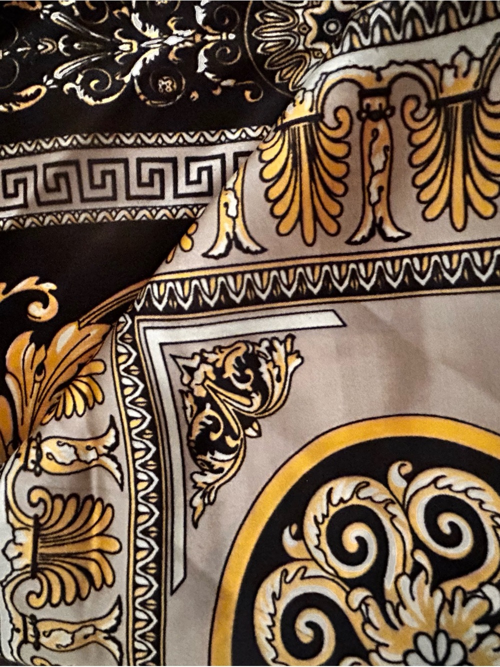 Extra Large Luxury Black, Gold, and Cream Decorative Scarf 10 ft by 3 ft.